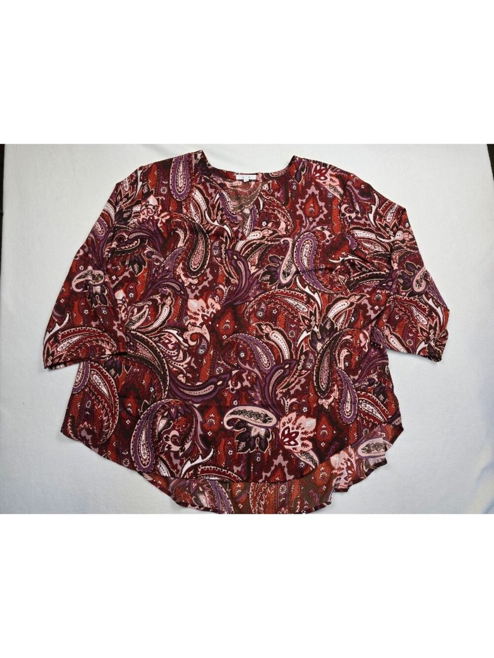Maurices Womens 3X Plus Size Paisley Print Blouse Red & Purple 3/4 Sleeve Top